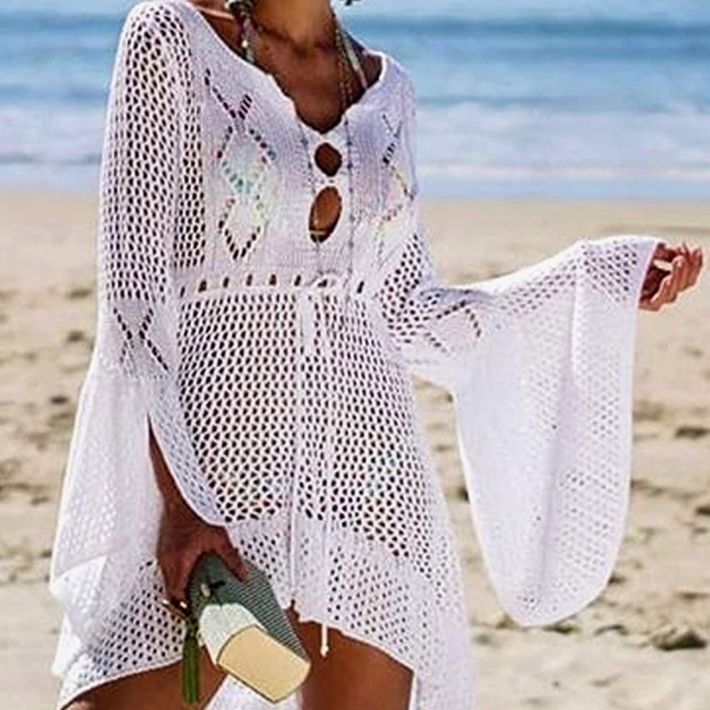 Romantic Bohemian Bell Sleeve Crocheted Lace Cover
